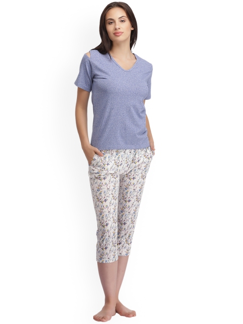 

Clovia Women Blue & White Printed Lounge Set LS0152P03
