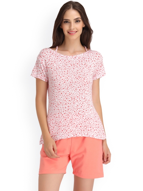 

Clovia Peach-Coloured & White Printed Lounge Set LS0160P18
