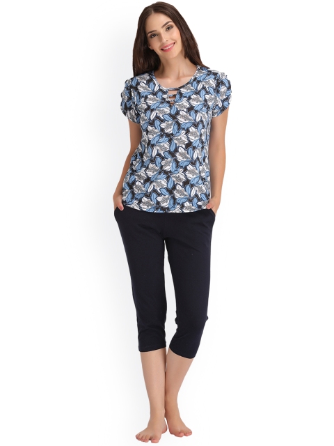 

Clovia Blue & Black Printed Lounge Set LS0164P08
