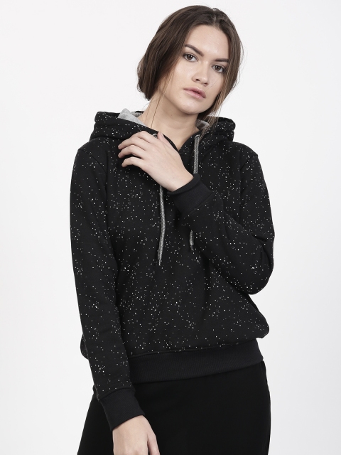 

ether Women Black Printed Hooded Sweatshirt