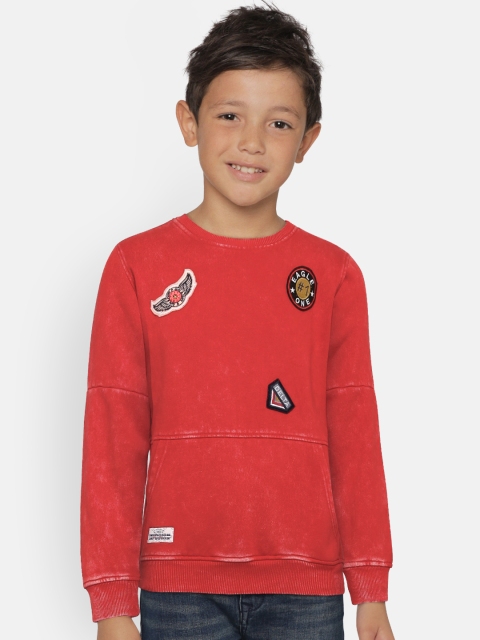 

Gini and Jony Boys Red Self-Design Sweatshirt