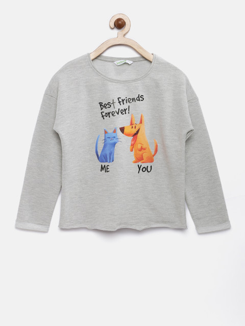 

Bossini Girls Grey Melange Printed Top