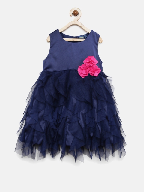 

Juniors by Lifestyle Girls Navy Blue Solid A-Line Dress with Ruffles