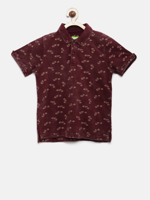

Bossini Boys Burgundy Printed Polo Collar T-shirt