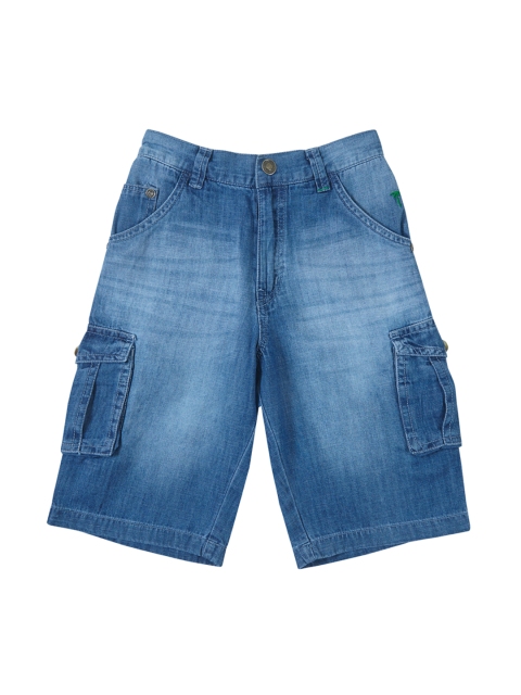 

Palm Tree Boys Blue Solid Regular Fit Denim Cargo Shorts