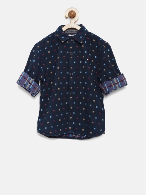 

Tommy Hilfiger Boys Navy Blue Self Design Casual Shirt