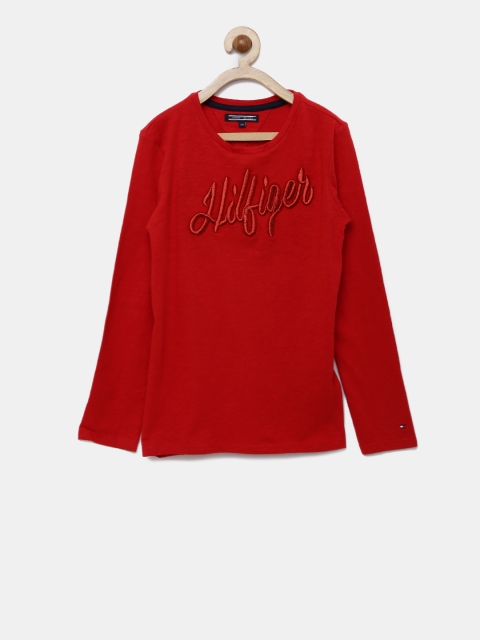 

Tommy Hilfiger Girls Red Self Design Round Neck T-shirt