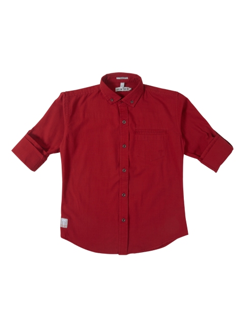 

Palm Tree Boys Red Regular Fit Solid Casual Shirt