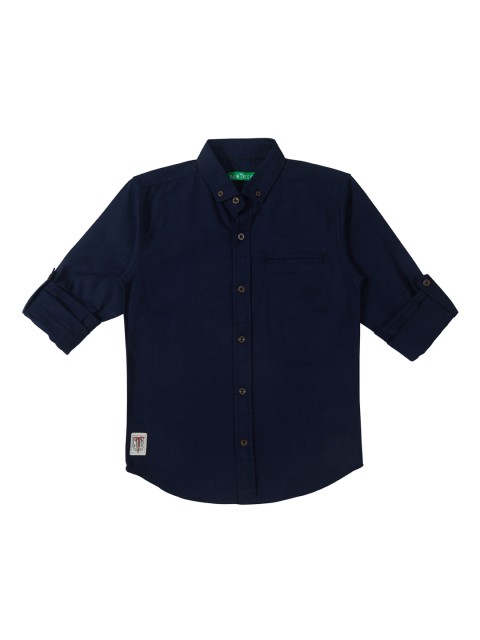 

Palm Tree Boys Navy Blue Regular Fit Solid Casual Shirt