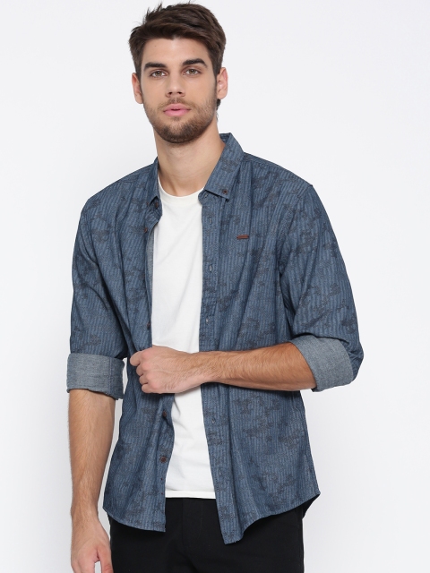 

People Men Blue Slim Fit Printed Casual Shirt