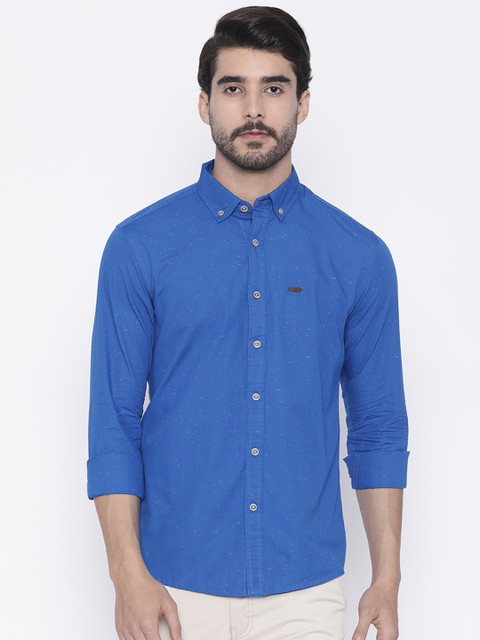 

People Men Blue Slim Fit Self-Design Casual Shirt