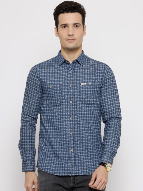 

People Men Blue Slim Fit Printed Casual Shirt