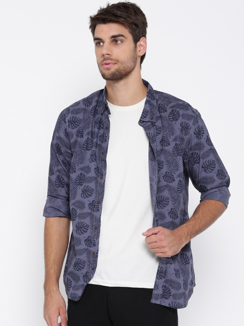 

People Men Blue Slim Fit Printed Casual Shirt