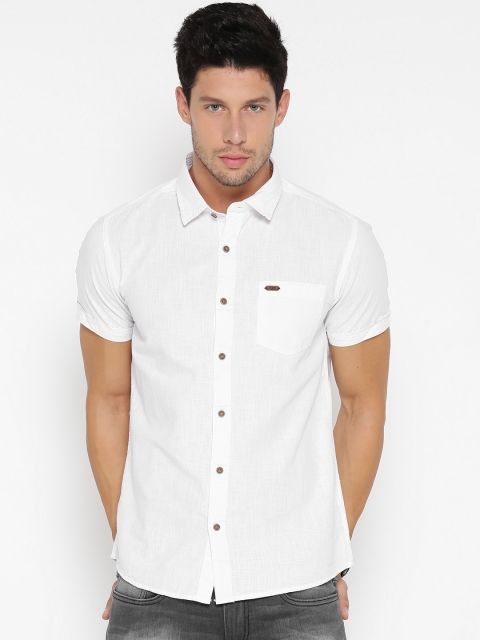 

People Men White Slim Fit Solid Casual Shirt
