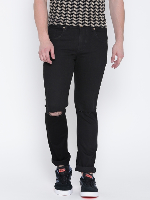 

People Men Black Slim Fit Mid-Rise Clean Look Stretchable Jeans