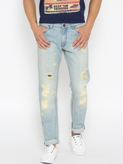 

People Men Blue Slim Fit Mid-Rise Highly Distressed Jeans