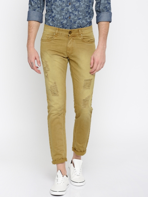 

People Men Khaki Slim Fit Solid Regular Trousers