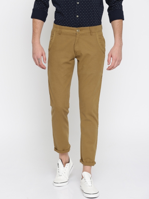 

People Men Khaki Slim Fit Solid Regular Trousers