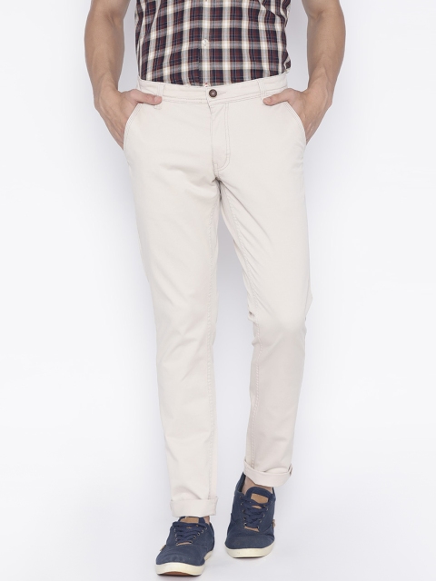 

People Men Beige Regular Fit Solid Regular Trousers
