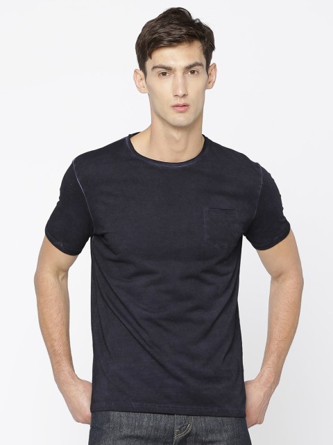 

People Men Navy Solid Round Neck T-shirt, Navy blue