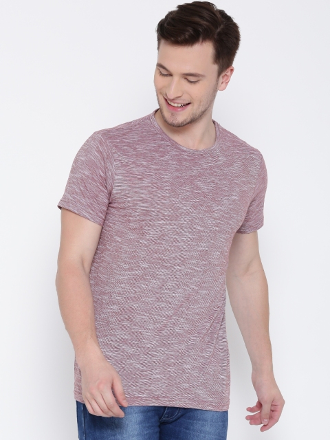 

People Men Mauve Striped Round Neck T-shirt