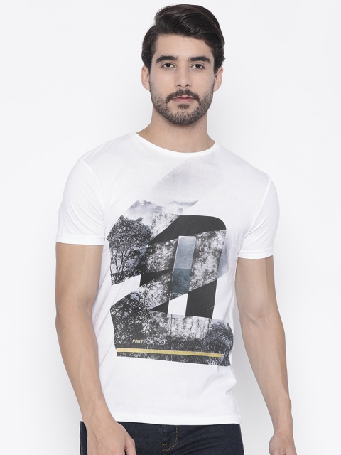 

People Men White Printed Round Neck T-shirt
