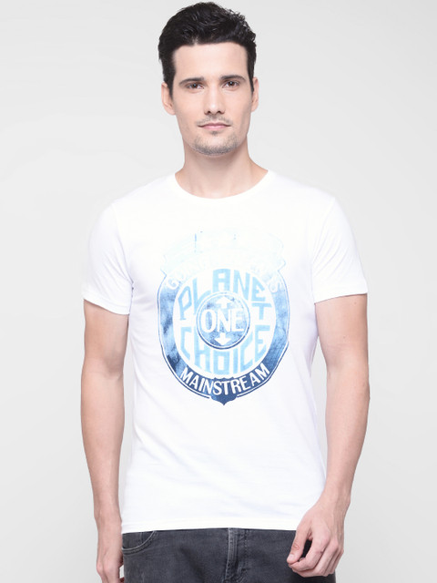 

People Men White Printed Round Neck T-shirt
