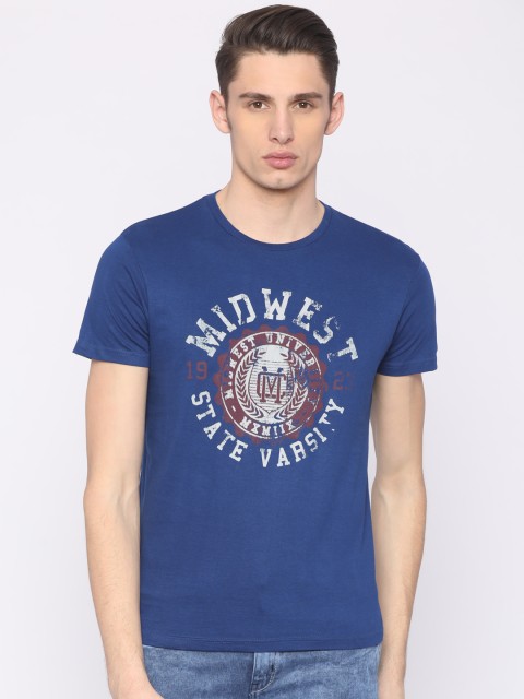 

People Men Blue Printed Round Neck T-shirt