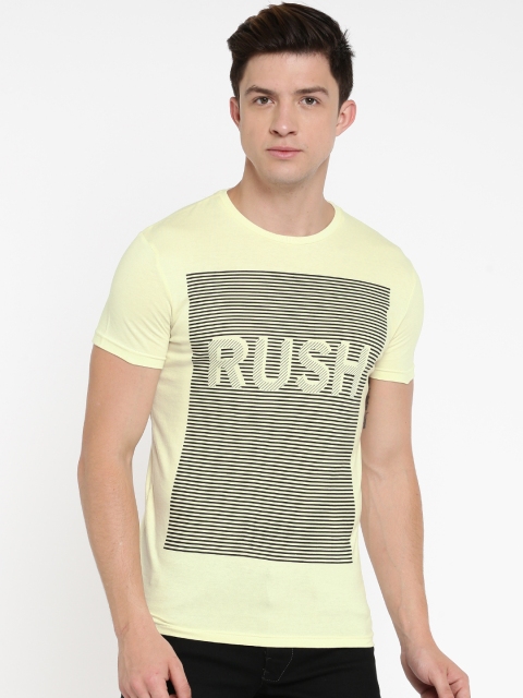 

People Men Cream-Coloured Printed Round Neck T-shirt