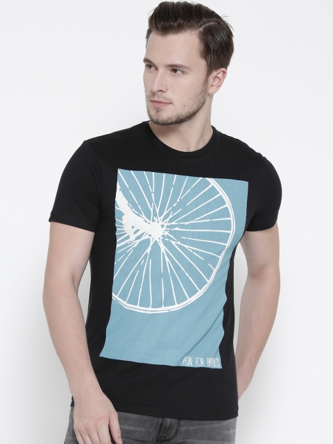 

People Men Black & Blue Printed Round Neck T-shirt