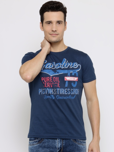

People Men Navy Printed Round Neck T-shirt, Navy blue