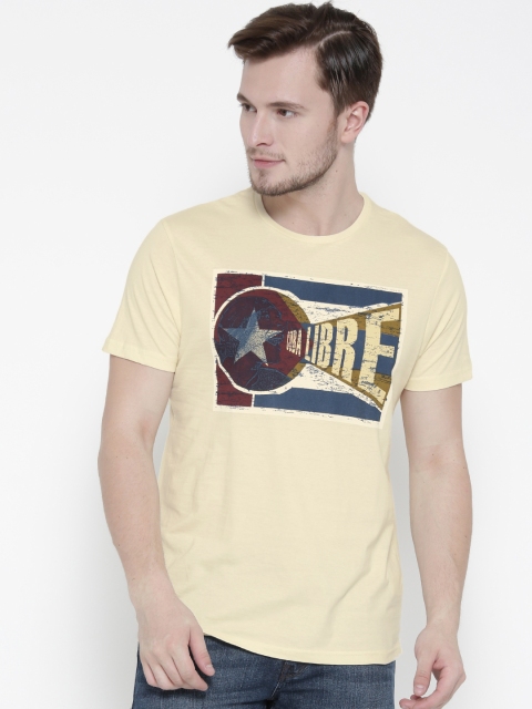 

People Men Cream-Coloured Printed Round Neck T-shirt