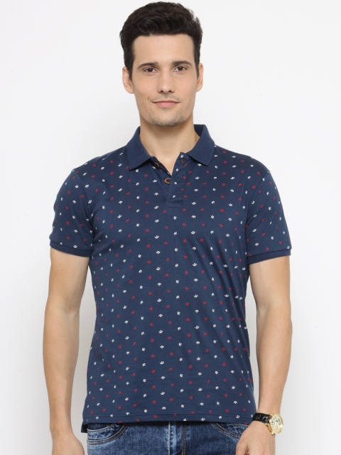

People Men Navy Printed Polo Collar T-shirt, Navy blue