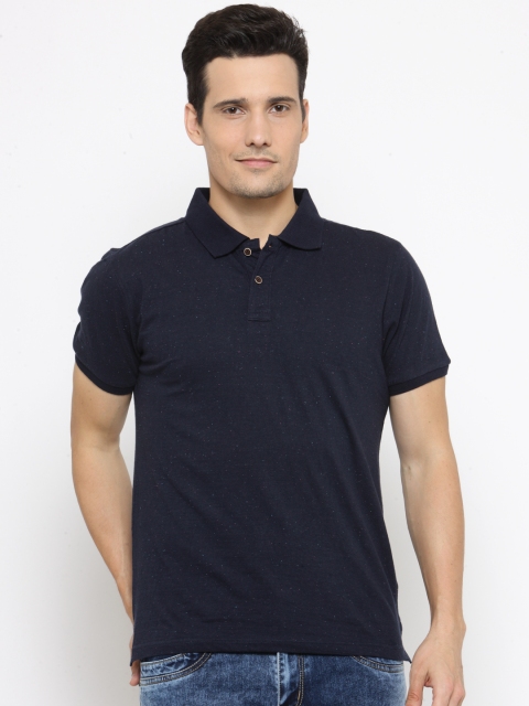 

People Men Navy Solid Polo Collar T-shirt, Navy blue