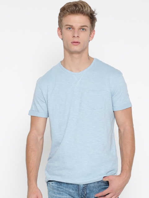 

People Men Blue Solid Round Neck T-shirt