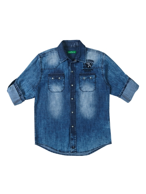 

Palm Tree Boys Blue Regular Fit Faded Denim Casual Shirt