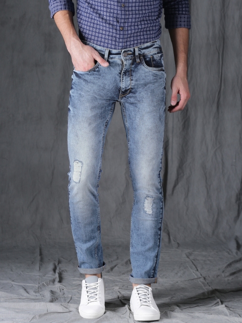

WROGN Men Blue Slim Fit Mid-Rise Low Distress Stretchable Jeans