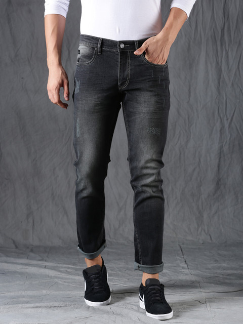

WROGN Men Black Slim Fit Mid-Rise Low Distress Stretchable Jeans