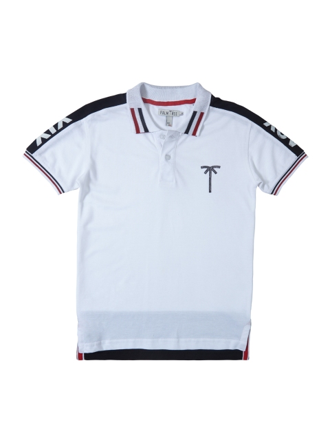 

Palm Tree Boys White Solid Polo Collar T-shirt