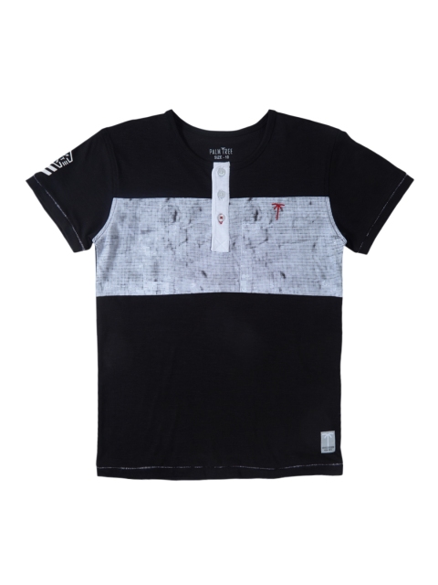 

Palm Tree Boys Black Printed Henley Neck T-shirt