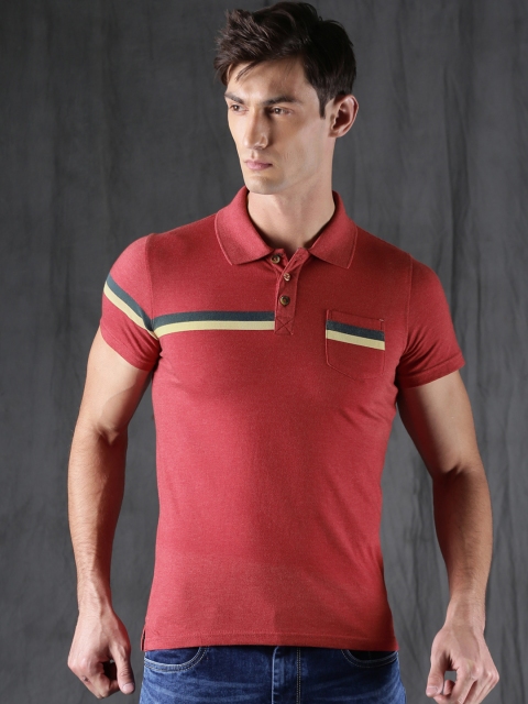 

WROGN Men Red Solid Polo Collar T-shirt