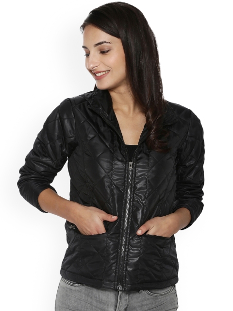 

Campus Sutra Women Black Solid Quilted Jacket