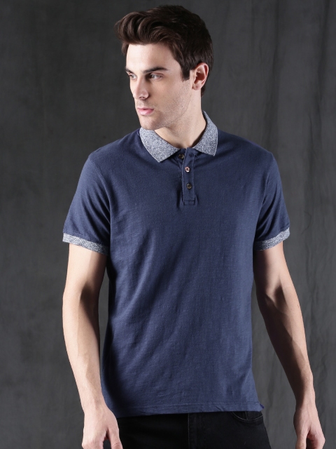 

WROGN Men Navy Blue Solid Polo T-Shirt