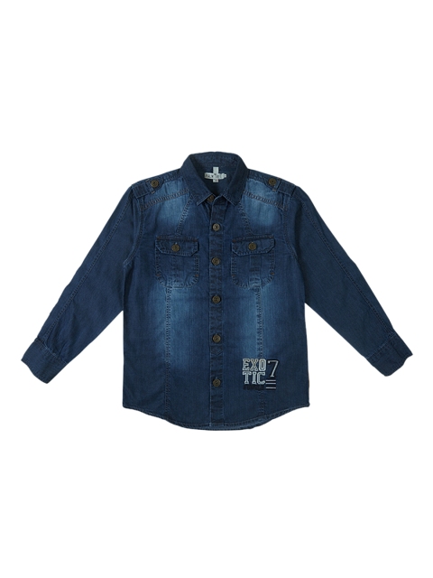 

Palm Tree Boys Blue Standard Regular Fit Faded Denim Casual Shirt