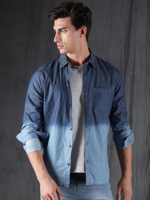 

WROGN Men Blue Slim Fit Faded Casual Shirt
