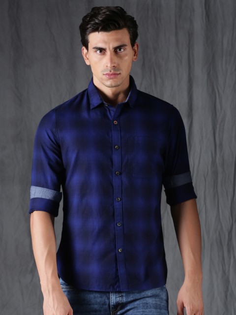 

WROGN Men Blue Slim Fit Checked Casual Shirt