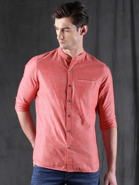 

WROGN Men Red Slim Fit Solid Casual Shirt