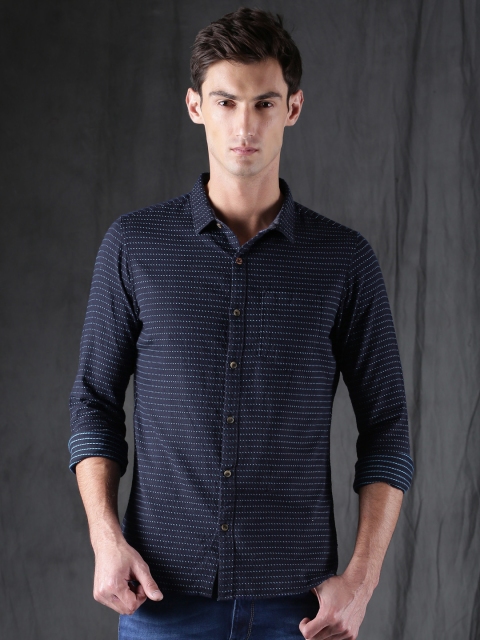 

WROGN Men Blue Slim Fit Self-Design Casual Shirt