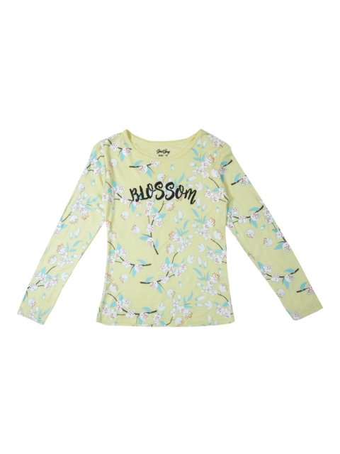 

Gini and Jony Girls Lime Green Printed Top