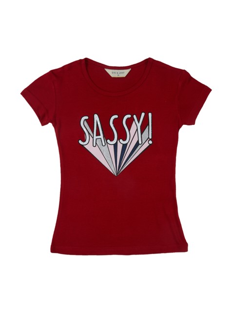 

Gini and Jony Girls Maroon Printed Round Neck T-shirt